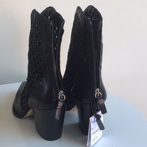 Rare Zara western cowboy open weave pointy heeled black ankle boots - Picture 5 of 16